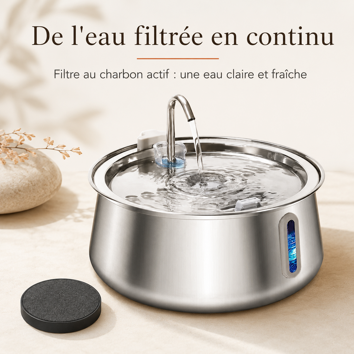 Eau filtrée au charbon actif, fontaine inox 4 L pour chat Image
