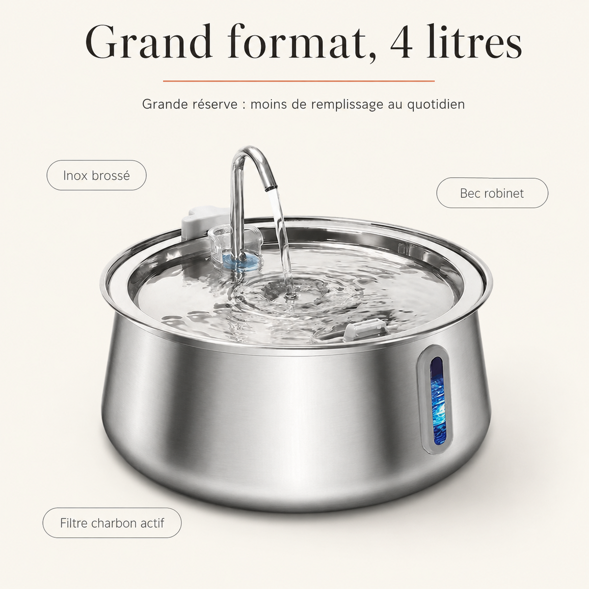 Format et capacité 4 L, fontaine à bec robinet pour chat Image