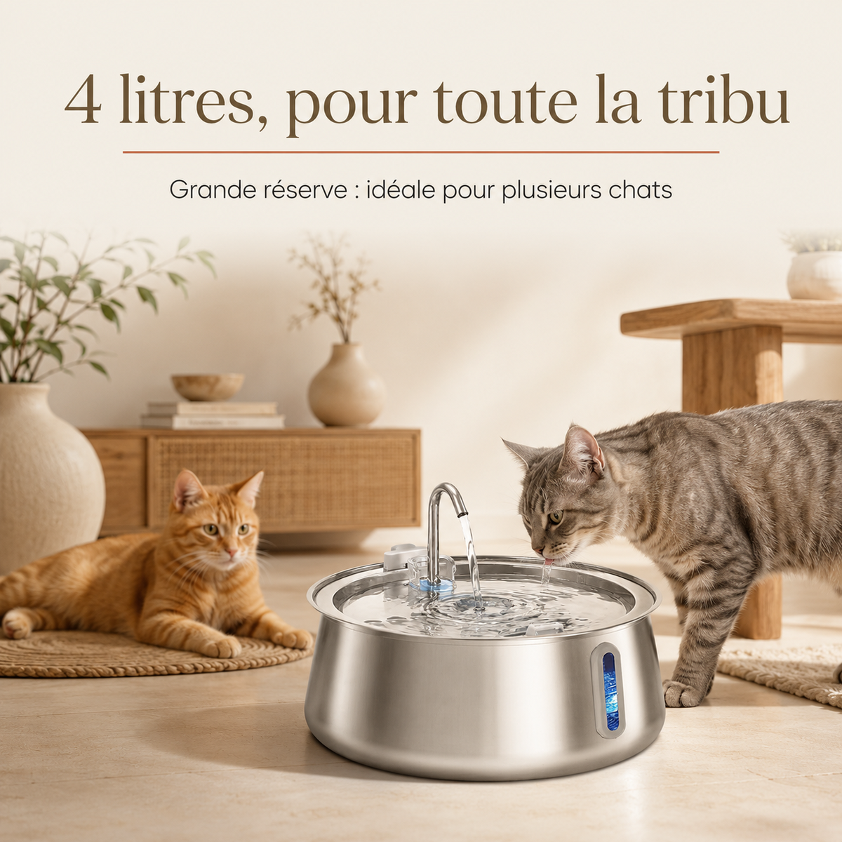 Grande réserve 4 L, fontaine bec robinet pour plusieurs chats Image