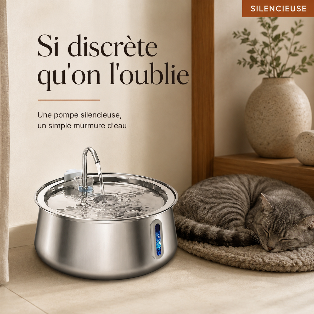 Fontaine à eau pour chat silencieuse en inox 4 L Image