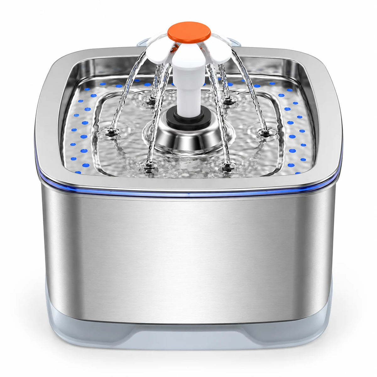 Fontaine à eau pour chat en inox carrée 2,5 L, fontaine fleur à jets en couronne avec liseré LED