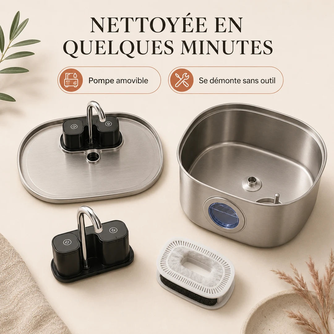 Fontaine FlowArc démontable à pompe amovible, nettoyage facile