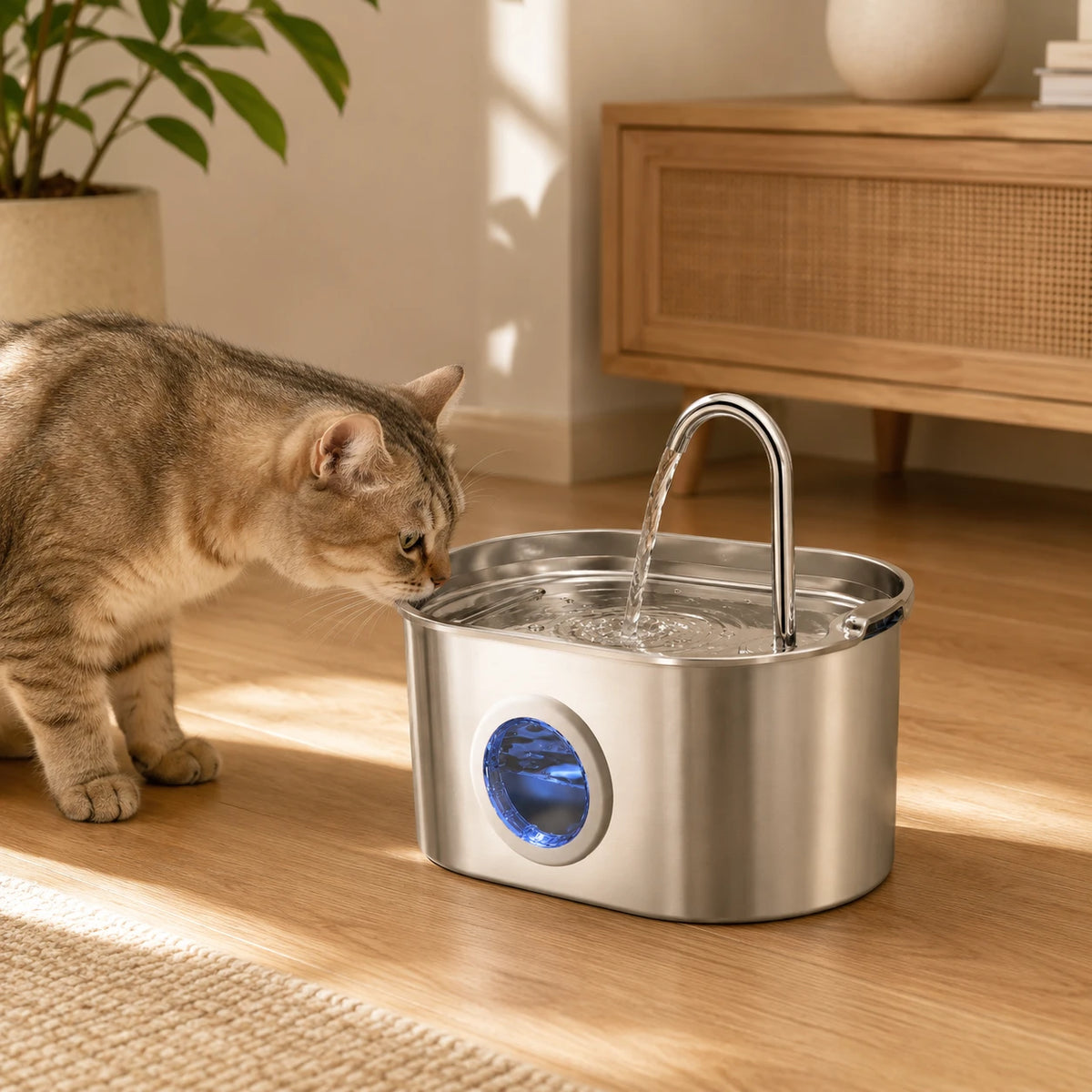 Fontaine inox ovale bec robinet à hublot LED 2,2 L - en situation dans un intérieur Image