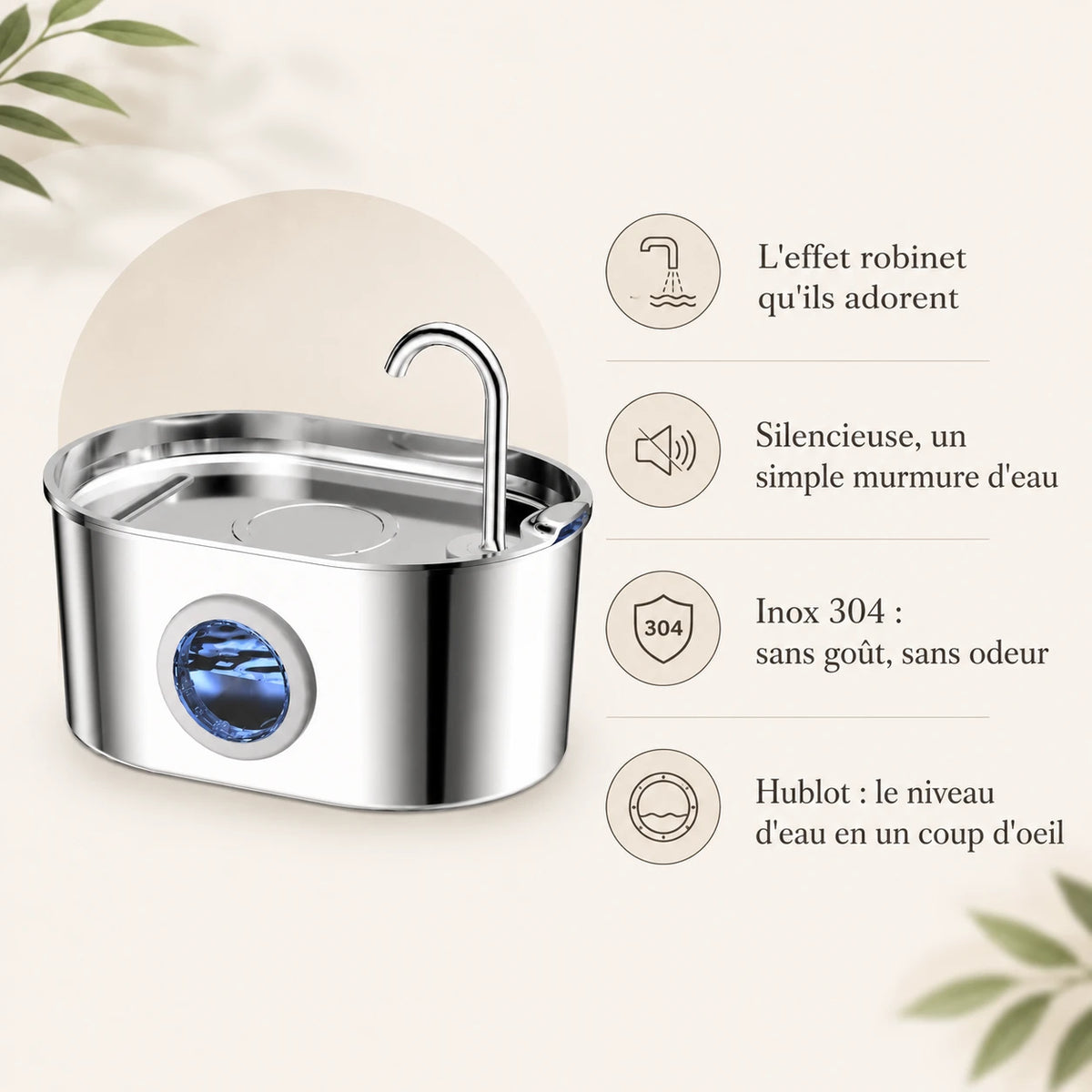 Fontaine inox ovale bec robinet à hublot LED 2,2 L - bénéfices Image