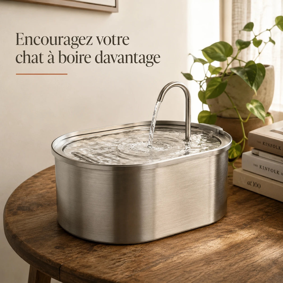 Fontaine à eau en acier inoxydable ovale pour chat 3,2 L Image